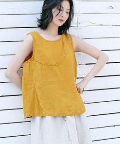 Summer Casual Yellow And Beige Vest Women Loose Cool Tank Top